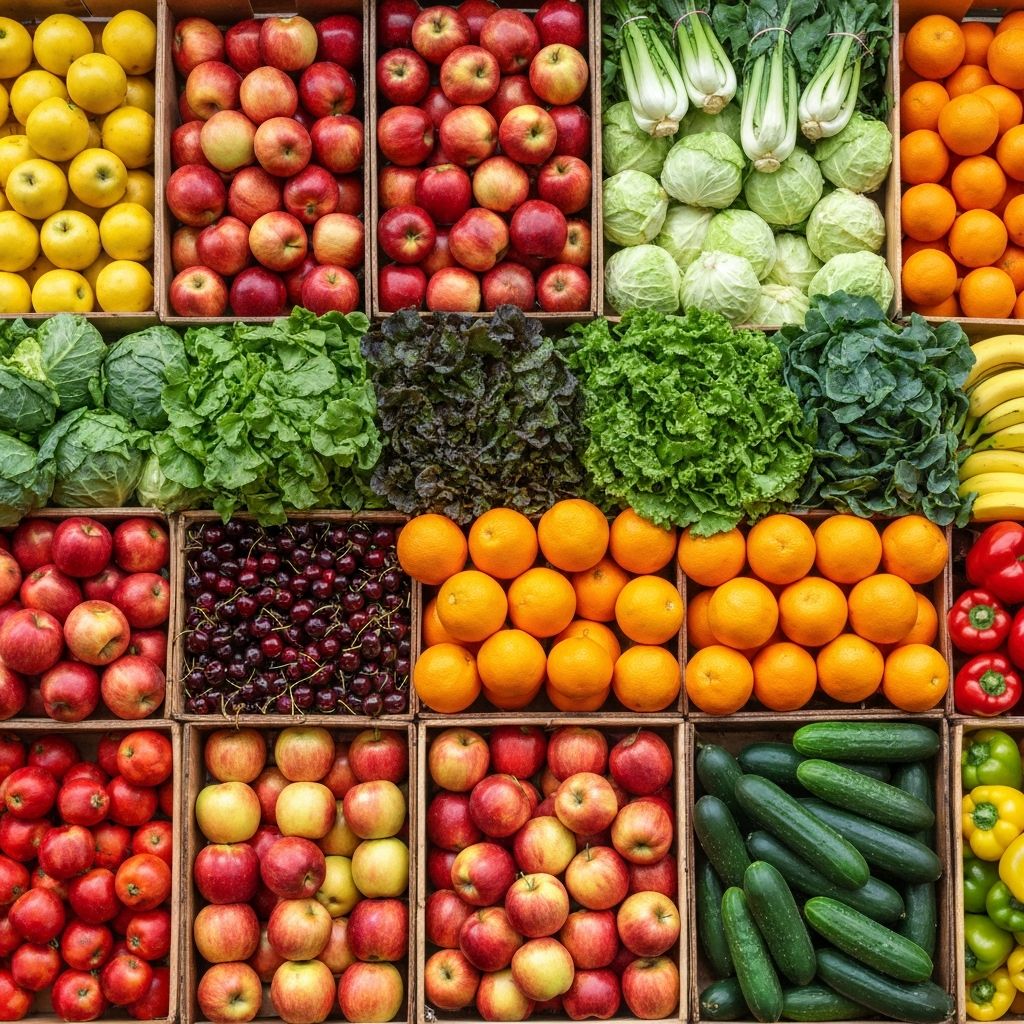 Fresh fruits and vegetables rich in vitamins
